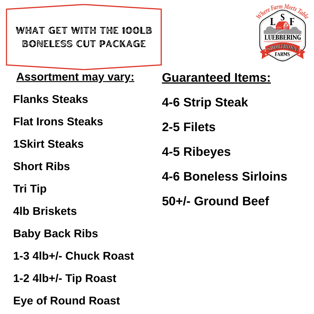 Quarter Beef(100lb) Boneless Cut Package