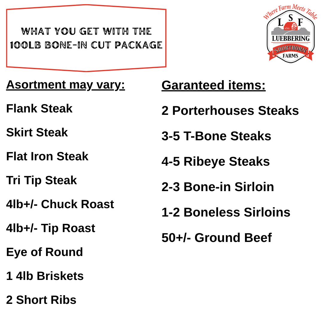 Quarter Beef(100lb) Bone-In Beef Package